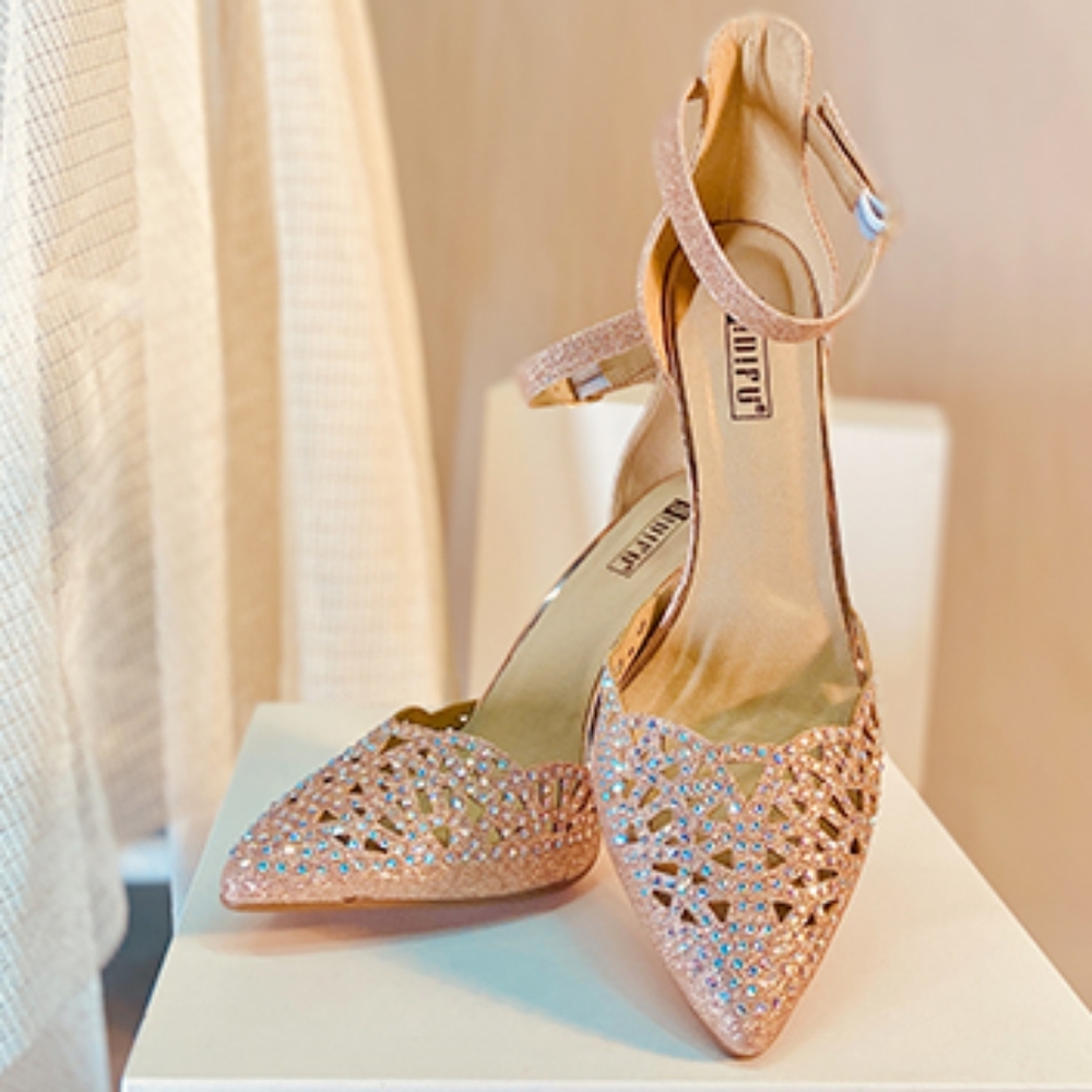 Rose Gold Sparkly Rhinestone Stiletto Heels Size 8  IDIFU-Candice Style